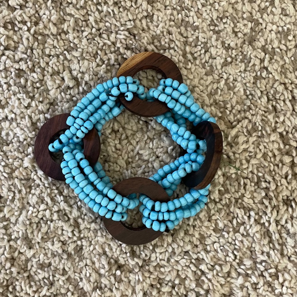 Natural Turquoise + Warm Wood Beaded Bracelet SPEAK YOUR TRUTH